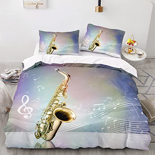 Bettwäsche 135x200 cm 2teilig Saxophon Bettwäsche Set - Microfaser Bettbezug und 1 Kissenbezüge 80x80cm mit Reißverschluss, für Kinder