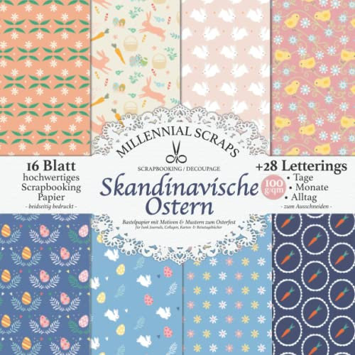 SCRAPBOOKING / DECOUPAGE Skandinavische Ostern: Bastelpapier mit Motiven & Mustern zum Osterfest für Junk Journals, Collagen, Karten & Reisetagebücher I Deko zum Ausschneiden I Mit Letterings