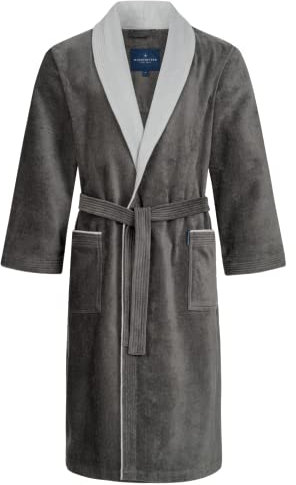 Morgenstern Peignoir Homme 100% Coton Éponge Velours Col Châle Lux Long L Gris/Gris-clair