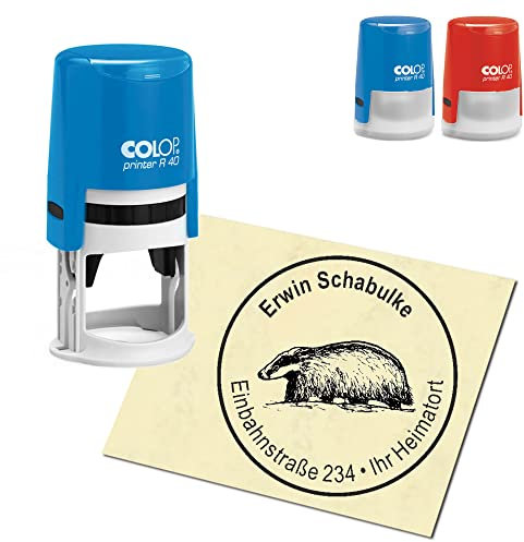 Stempel Adressstempel personalisiert - Dachs auf Sand - rund ∅ 40mm Automatikstempel als Firmenstempel Namensstempel Bürostempel