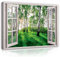 Leinwand Bilder Fenster Wald Birkenwald Natur Landschaft Modern Canvas Leinwandbild Fensterblick Küche Schlafzimmer Wohnzimmer Kunstdruck Wandbilder Wand Bild auf Leinwand Aufhängefertig (120x80 cm)