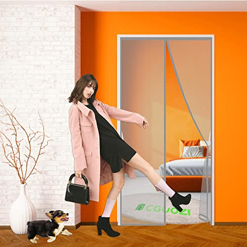 CGUOZI Zanzariere Magnetica, 170 x 225 cm Tende per Porte Francesi di Maglia, Pieghevole Si Chiude da Sola, Conveniente per Bambini E Animali Domestici Grigio