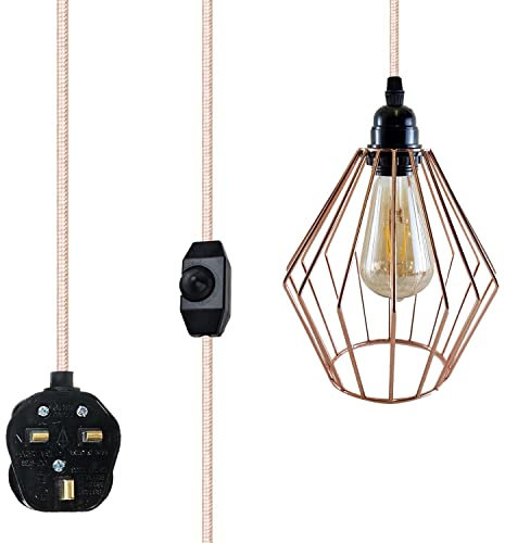 DIY Industrial Plug in Pendant Light with Dimmer Switch Hanging Lamp Kit Power Cord Metal Cage Ceiling Chandelier Lighting Fixtures for Home, Kitchen, Living Room, Bedroom, Garage (4m)