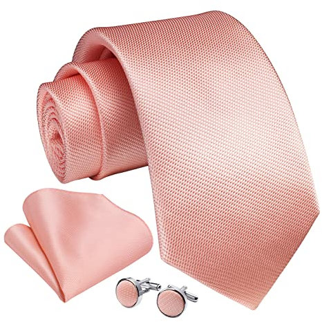 Enlision Herren Rosa Krawatte Taschentuch Hochzeit Formell Business Gestreifte Krawatten und Einstecktuch Manschettenknöpfe Set