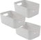 SA Products Set of 3 Storage Box | Grey Storage Boxes With Handle | Rectangular Plastic Storage Baskets | Stylish Cupboard Organiser For Kitchen, Home, Office and Bathroom (Grey)