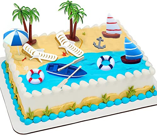 Morofme Strandkorb, Regenschirm, Kuchendekoration, 13 Stück, Strand, Sommer, Ozean, Cupcake-Topper für Schwimmbad, tropisch, hawaiianisch, Aloha, Luau, Geburtstag, Babyparty, Hochzeit