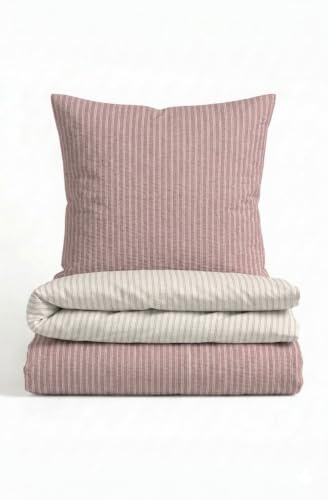 biberna Premium Melange-Flanell Bettwäsche 155x220 cm rosa | Biber 2-teilig mit Kissenbezug 80x80 cm | 100% Baumwolle | wärmend & weich | Reißverschluss | Winterbettwäsche | Streifen | Modell 0840507