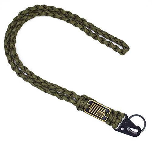 Heavy Duty Braided Paracord Lanyard Keychain with USA Flag, Parachute Rope Necklace Keychains, Braided Strong Lanyard with Metal HK Clip Key Ring for Outdoor Activities, Camera, Army Green, 6