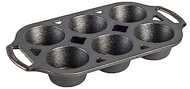 Lodge Seasoned Cast Iron Muffin Pan, 6 Impressions, 12.69, Black