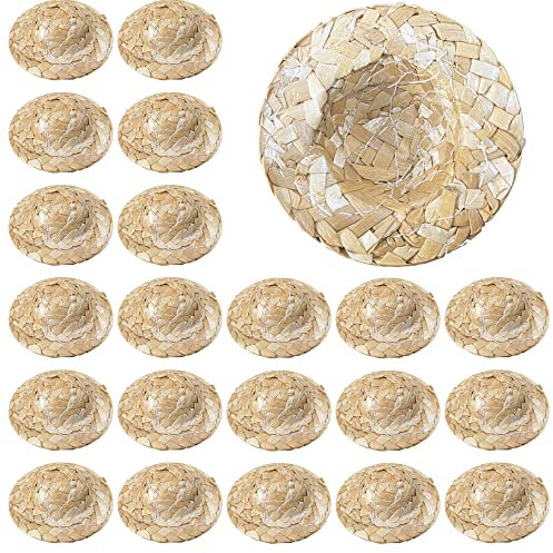Cayway 30 Pz Mini Sombreros de Paja en Miniatura, Muñeca Sombrero Simulación para Decoración Accesorios de Jardín de Hadas