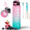 Water Bottle 1000ml Sports Water Bottle with Motivational Time Marker & Straw, Dishwasher Safe Leak-proof Drink Bottle BPA Free Non-Toxic Tritan Material 1 Click Open for Running Gym (Blue Gradient)