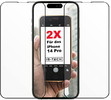 IS-TECK 2X Full Panzer Screen Schutzglas für iPhone 14 Pro 6,1 Zoll, 9H Glas Displayschutz, HD Klar Komplett Schutz mit schwarzem Rand