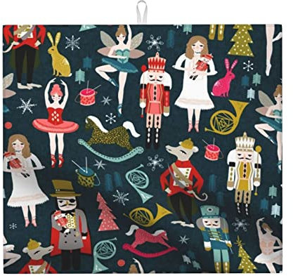 Ytora Women's Nutcracker Ballet Xmas Dance Dish Drying Mat for Kitchen Counter, Slip Resistant Microfiber,Quick Dry Pad for Dishes, Easy Cleaning