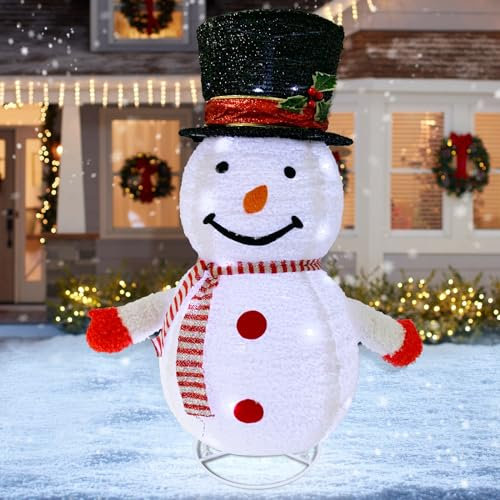 Mini LED Schneemann 77cm Weihnachtsdeko,Beleuchtete Weihnachtsdekorationen Zusammenfaltbar mit 40 LED-Lichter,Decorations für Innen und Außen Gartendekoration Yard Holiday Décor (30inch) (Schneemann)