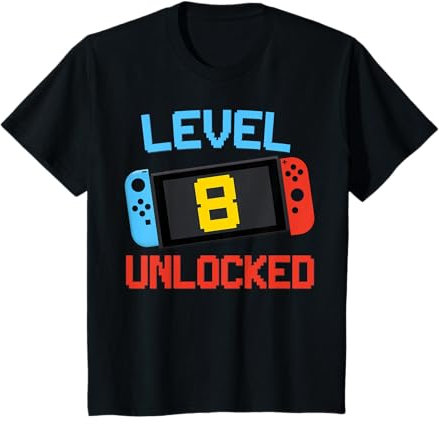 Youth 8th Birthday Gifts Boy Girl 8 Years Old Level 8 Unlocked T-Shirt