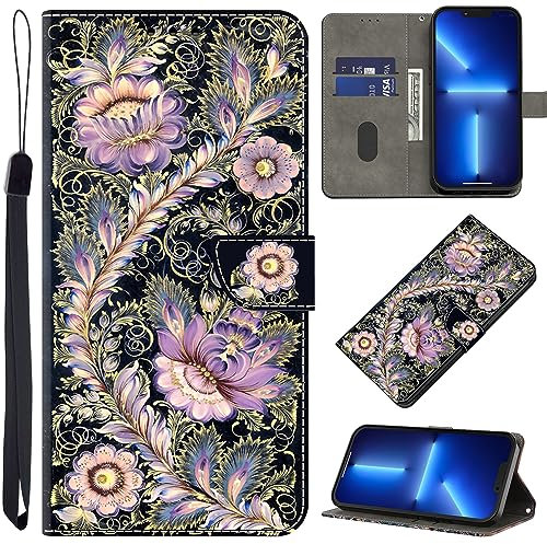 BOLELAW Hülle für Samsung Galaxy A50/A50S/A30S mit [Magnetverschluss] [Flip-Funktion] [Kartenfächern] Flip Case Leder Samsung A50 Schutzhülle Stylische Klapphülle, Lila Blumen