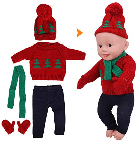 18 Zoll Puppenkleidung Weihnachtspuppenkleidung Weihnachtspuppenpullover Hosen Schal Set Mädchen Puppenkleidung Puppenpuppenkleidung 18 Zoll/43 cm Weihnachtspuppenkleid (Q18-783)