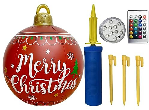 Starnearby Weihnachtskugeln mit Erdspießen und Pumpe, 60cm Riesige PVC Beleuchteter Aufblasbarer Weihnachtsball Ornamente für Hochzeit Festival Party Home Decor Hof Weihnachtsdeko Outdoor