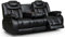 Lovesofas Luxury Durable PU Faux Leather Black 3 Seater Recliner Sofa with Drop-Down Table 2x Cup Holders, Electric Sockets & USB Ports - Easy Manual Lever Non-Peeling Living Room Lazy Boy Couch