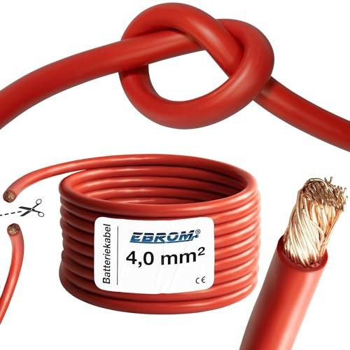 EBROM Cavo batteria altamente flessibile Hi-Flex (Hi Flex) 4 mm2 – Metro in rosso – molto flessibile – Guaina in PVC (70 ± 5 Shore) – 99,9% rame OFC 4 mm² – come cavo di avviamento, cavo di ricarica o