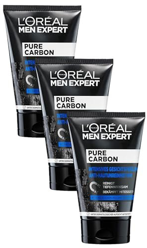 L'Oréal Paris Men Expert Peeling für das Gesicht, Unreine Haut, Gesichtsreinigung für Männer, Pure Carbon Gesichtspeeling Anti-Hautunreinheiten, 1 x 100 ml (Packung mit 3)