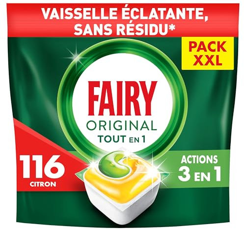 Fairy Original Tablettes Lave-vaisselle All In One, Citron, 116 Capsules, Efficaces Même Sur La Graisse Incrustée