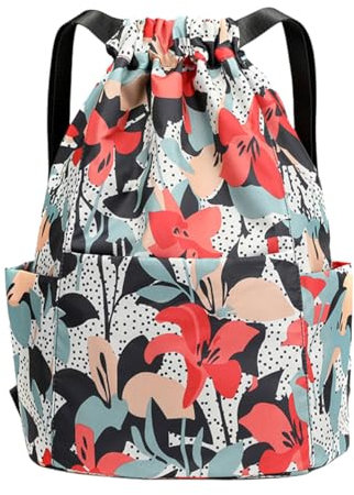 FAVORTALK Turnbeutel Damen Große Kapazität Wasserdicht - Sport Rucksäckemit Sportbeutel Rucksack mit Blumen- JSB040-20