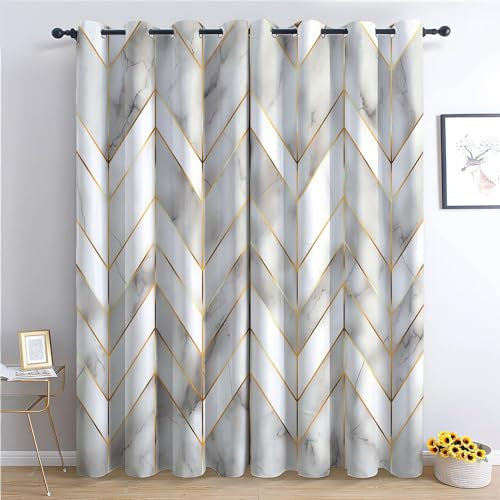 CozyRest Blickdichte Gardinen Marmorne V-förmige Linien Verdunkelungsvorhang - Lichtundurchlässige Vorhang mit Ösen für Schlafzimmer Geräuschreduzierung 215 x 110 cm (HxB), 2er Set