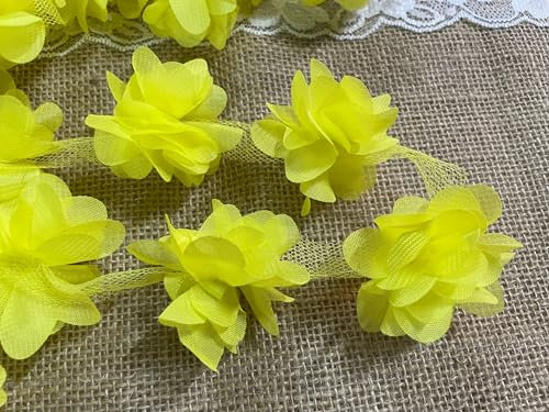 YYCRAFT 3D-Chiffon-Blumen-Spitzenborte, Brautsträuße, Clusterblume, zum Nähen von Blumen, 4,5 m, 6,3 cm (2,5 Zoll), Gelb