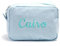 Trousse de maquillage personnalisée, sac en seersucker, sac de voyage pour enfants, trousse de toilette, cadeau de mariage, cadeau de bébé, sac d'anniversaire, bleu clair