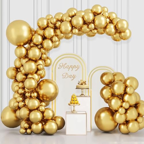 BIQIQI Luftballon Gold, 113 Stück Golden BallonGirlande von 18 12 10 5 Zoll Metallische Gold, Luftballons Hochzeit, Golden Partydeko, Geburtstag Deko Babyparty Married Ballon