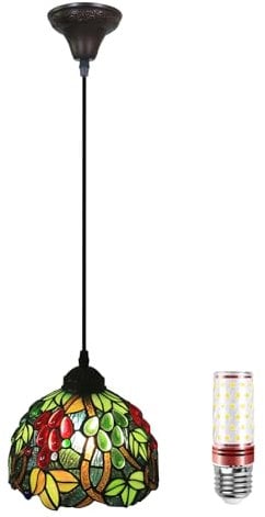 Uziqueif Tiffany Style Pendelleuchte, E27 Retro Hängelampe, Höhenverstellbare Pendant Light, Deckenleuchte Hängend für Esszimmer Cafe Bar, Esstisch Kronleuchter, Traube Lampenschirm,Grape