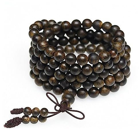YUBAOLI Gebetsperlen-Armband, buddhistische Gebetsperlen, 108 natürliche vietnamesische Adlerholz-Armbänder, Multi-Loop-Buddha-Perlen, Sandelholz-Armband