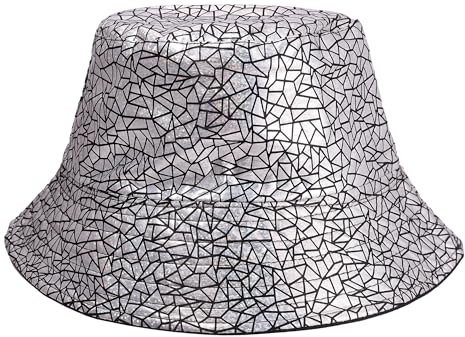 JJDreams Fischerhut mit Fischschuppen Bucket Hat Hip-Hop-Hut für Jahrestag,Weihnachten und vieles mehr,Silbergrau