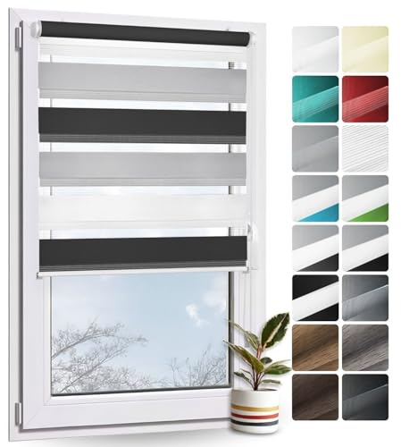 Rollmayer Doppelrollo Klemmfix ohne Bohren Weiß Grau Schwarz B100 x H130cm | Klemmrollo Fensterrollo Duo Rollo Sonnenschutzrollo Zebrarollo Seitenzugrollo für Fenster und Tür