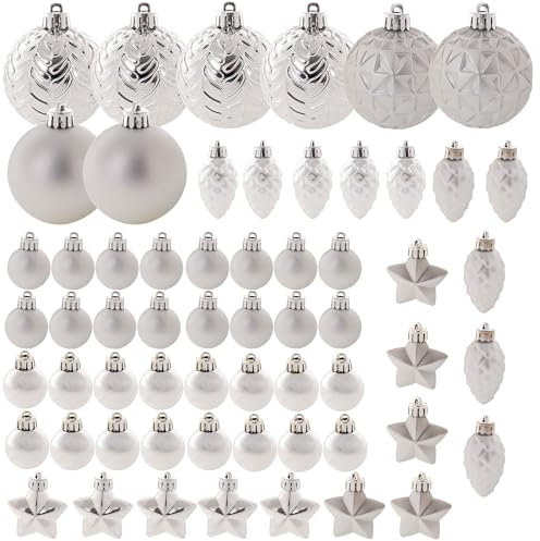 KADAX Weihnachtskugeln aus Kunststoff, Set aus 60 Kugeln, Christbaumkugeln, Weihnachtsbaumkugeln, Baumkugeln, Christbaumschmuck, Weihnachtsdeko (Silber)