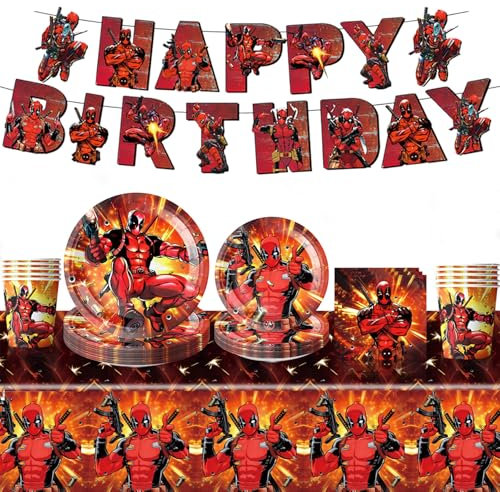 52 Pièces Anniversaire Vaisselle, Decoration Anniversaire, Decoration Anniversaire Enfant, Inclure Toppers à Gâteau, Drapeau D'anniversaire etc, Convient Pour L'anniversaire du Thème des Enfants
