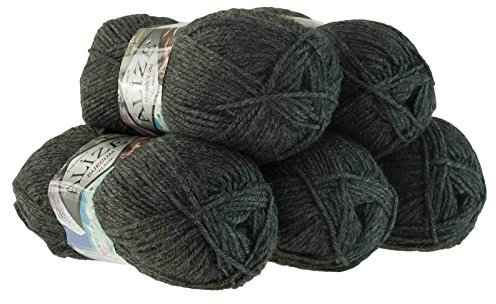 5 x 100g Strickgarn Strickwolle Alize Burcum uni/einfarbig, wähle deine Farbe, Farbe:195 anthrazit melange