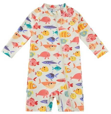 upandfast Baby Badeanzug mit Sonnenhut UPF 50+ Uv Sonnenschutz Badebekleidung für Baby(12-18 Monate,Gelber Fisch)