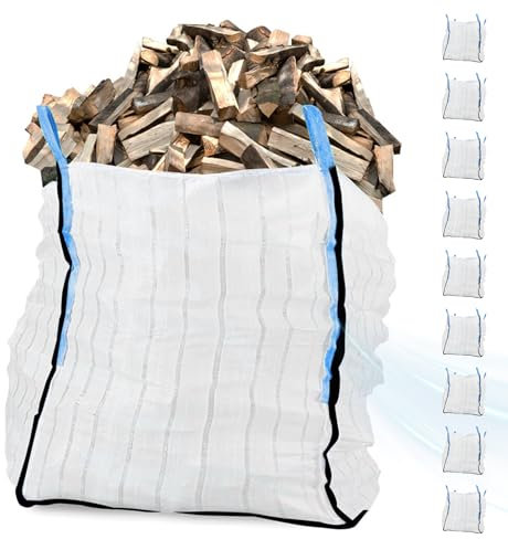 10X Big Bag für Holz | Brennholz-BigBag für 1m³ | Atmungsaktiver BigBag 90x90x110 cm Groß - Hohe Stabilität bis 1500kg, BigBags mit 4 Schlaufen (BigBag ohne Brennholz)