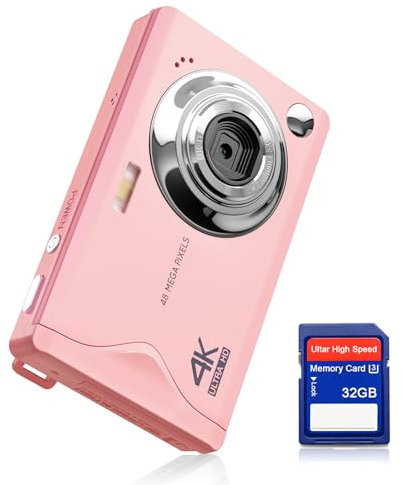 Fotocamera digitale CCN, 48MP 1080P FHD Fotocamera con schermo da 3,0, 16X Zoom Digitale Macchina fotografica compatta portatile con 32GB TF Card, Cavo USB, per adolescenti bambini adulti, Rosa