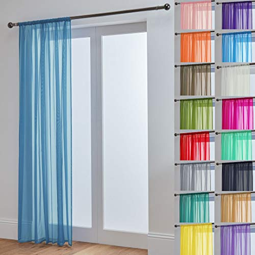 John Aird Lucy Voile Curtains - Rod Pocket Slot Top - Net Curtains - 1 Panel (Blue, 58 Wide x 118 Drop)