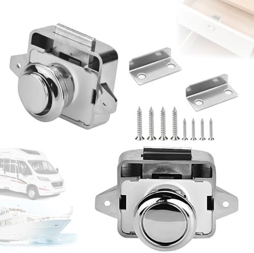 2 Pièces Bouton Poussoir Camping Car, Bouton Poussoir en Métal Serrure de Porte Serrure de Meuble Serrure de Placard Serrure à Bouton Fixation de Porte pour Camping Car Caravane Yacht (Blanc)