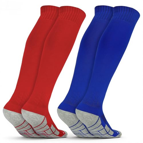 DiULi 2 Paires Longue Chaussette Foot Enfant, Chaussettes de Football pour Garçons Filles, Chaussettes Hautes de Rugby Basket, Pour la Course à Pied, I'entraînement et les Matchs