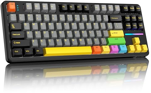 ATTACK SHARK X87 RGB Mechanische Drahtlos Tastatur & Bunte PBT-Tastenkappen | BT/2.4G/USB-C,Hot-Swap 80% Gasket Design,5 Schichten Füllmaterial,4000mAh,Vorgeschmierter Linearer Switch,für PC/MAC-Schwarz