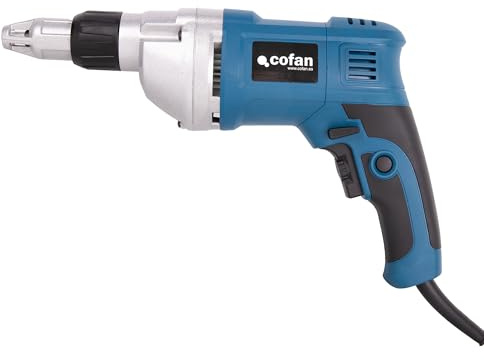 Cofan Atornillador eléctrico para paneles de yeso 600 W 2400 rpm, Control de velocidad variable, mango ergonómico, botón de bloqueo, Atornillador de obra en seco con cable