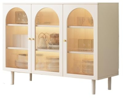 ZKALQECNF Organisieren Modernes, Schlichtes Sideboard aus Glas mit DREI Türen, 120 cm breit, Holz Zugriff