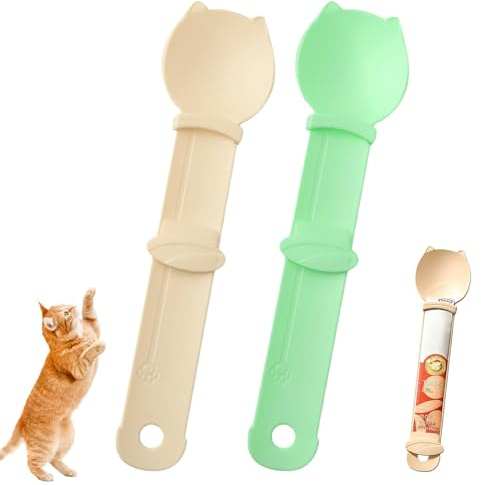 2PCS Happy Spoon Multifunctional Lickable Cat Treats Squeeze up Cat Liquid Snack Feeding Spoon