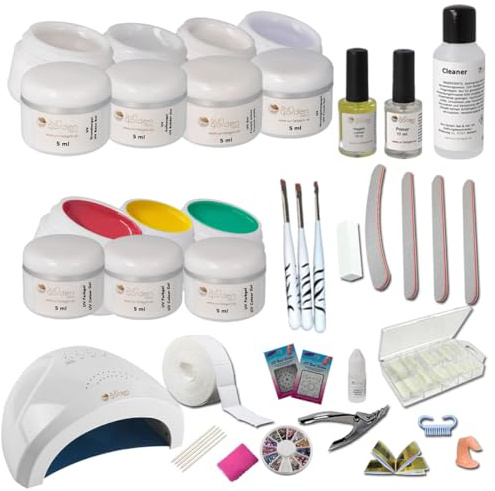 Sun Garden Nails UV Gel Nagelstudio Starterset „Komplettset“ – Nail-Set inklusive UV-Lichthärtungsgerät, Farben & Zubehör – Gel Nagel-Set für schöne, glänzende Gelnägel