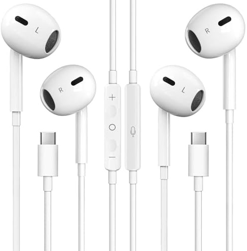 2 Pack USB C Kopfhörer mit Kabel für iPhone 17/16/15 Pro Max, Typ C Kopfhörer mit Mikrofon & Remote HiFi Stereo kabelkopfhörer für iPhone 17/16/15, Galaxy S23/S22/S21/S20/Ultra Note 10/20, Pixel 9